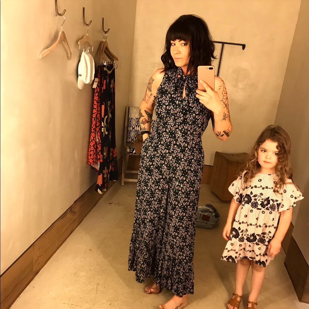 Anthropologie Maeve Black floral jumpsuit